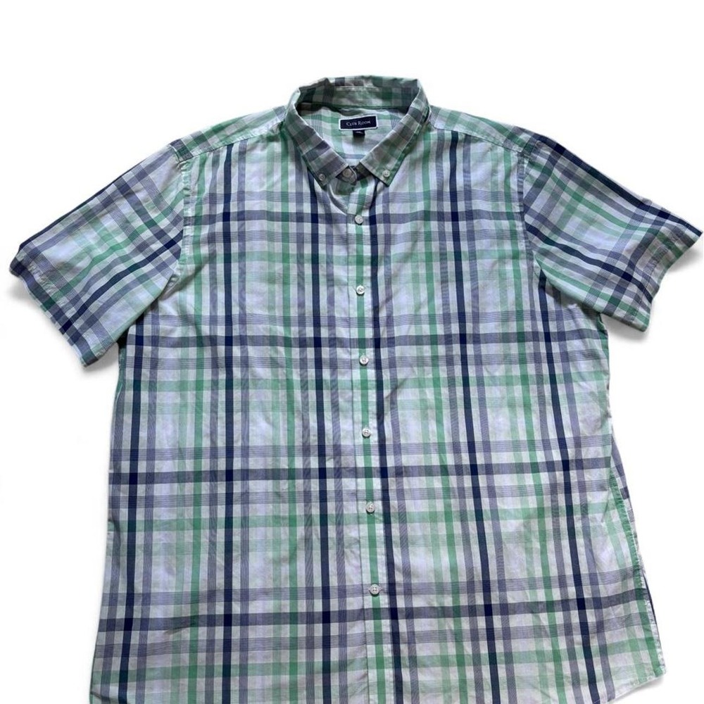 Club Room Men's Green Plaid Short Sleeve Button Down Shirt